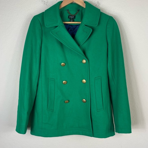J. Crew Majesty Double Breasted Coat in Kelly Green Size 2 - Picture 2 of 11